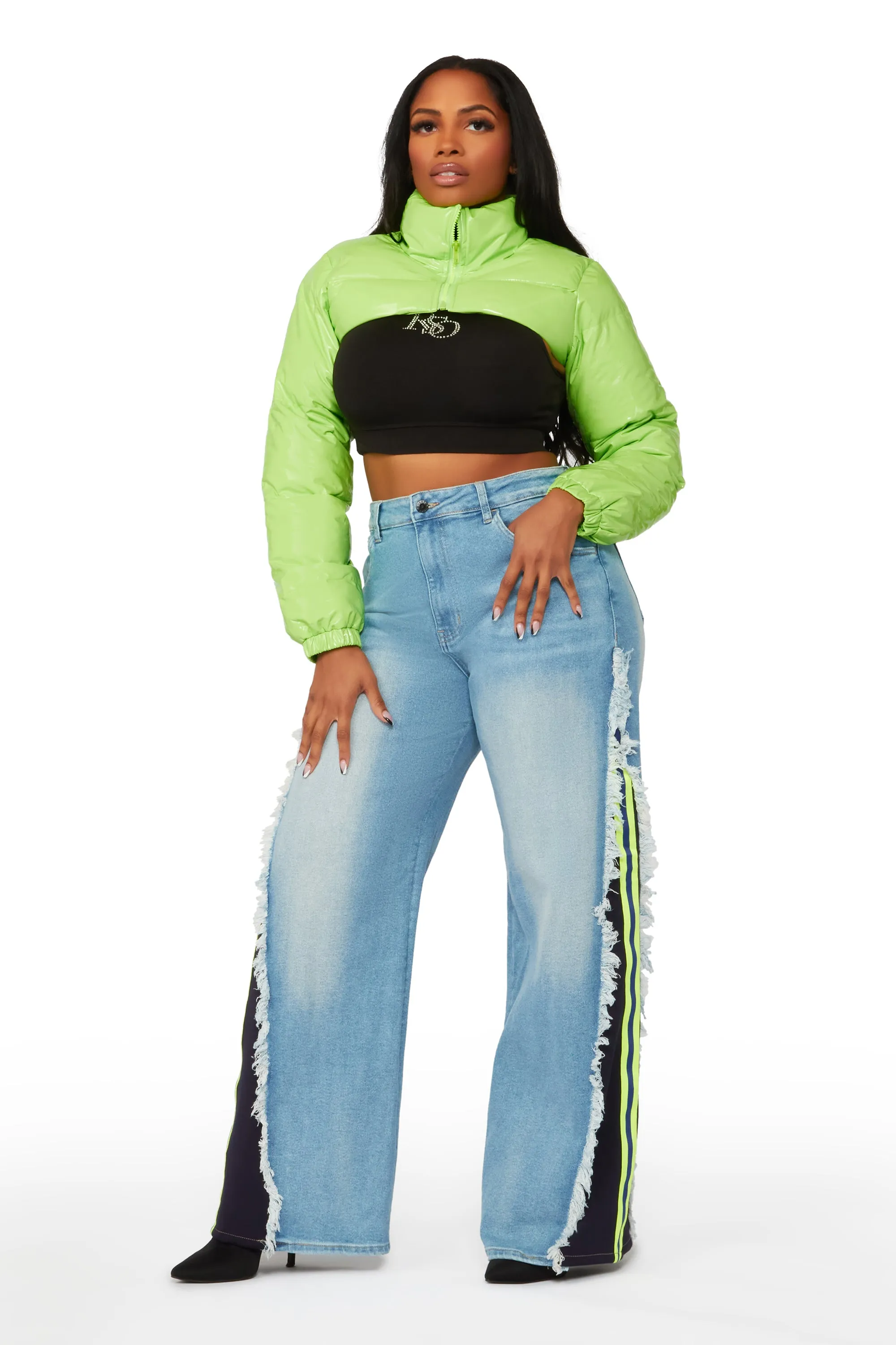 Cyprus Lime Green Latex Puffer Jacket