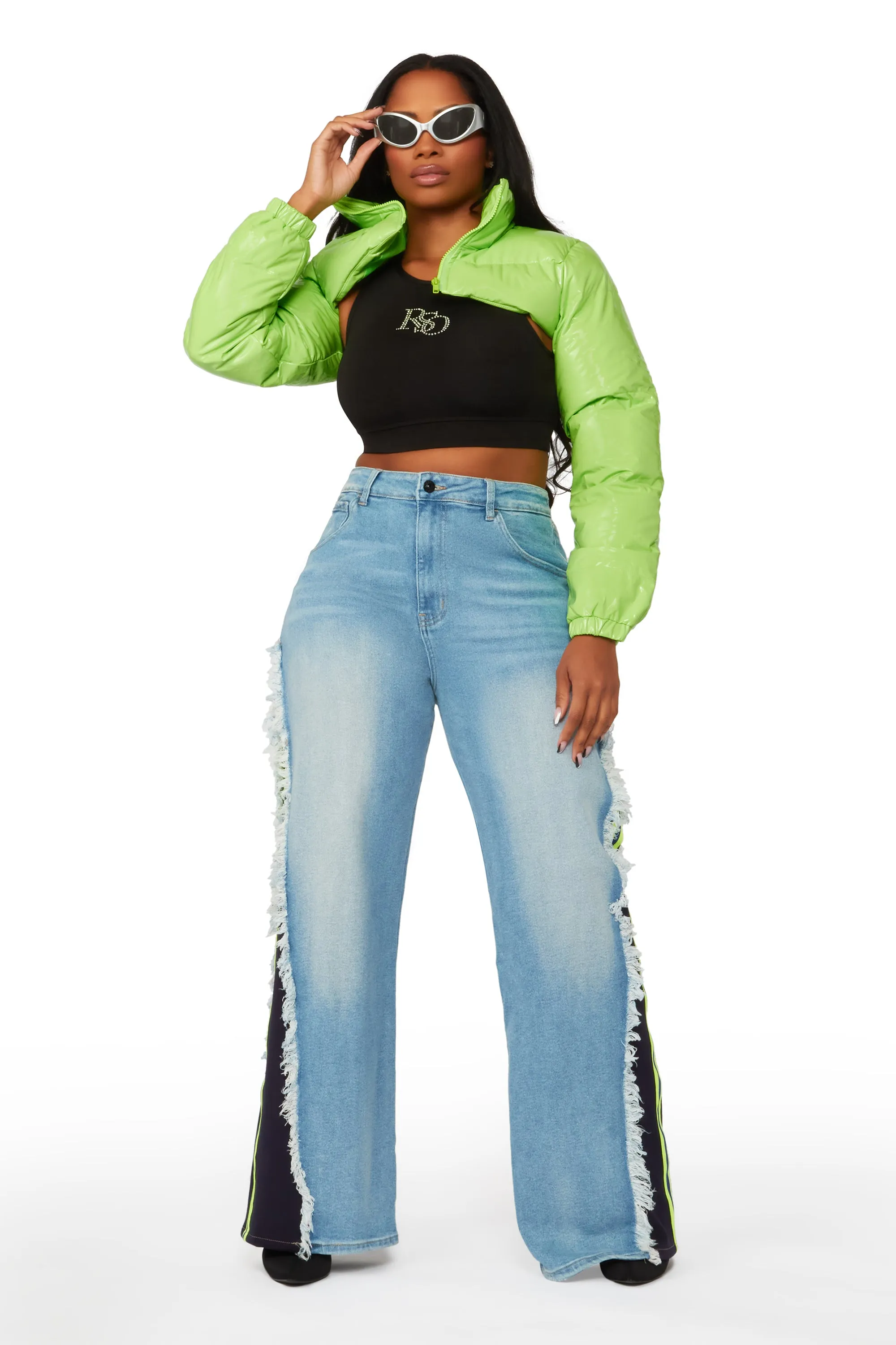 Cyprus Lime Green Latex Puffer Jacket