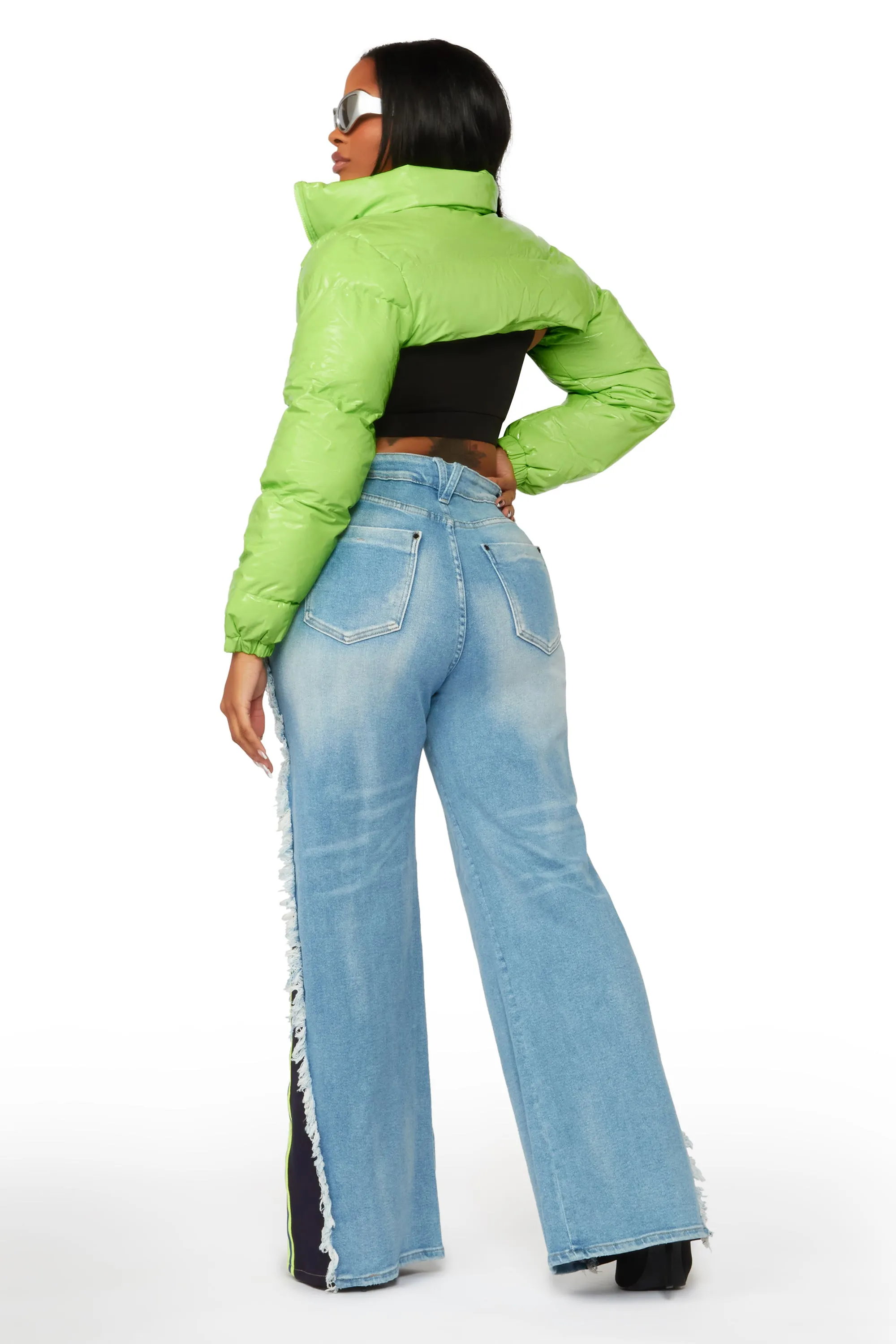 Cyprus Lime Green Latex Puffer Jacket