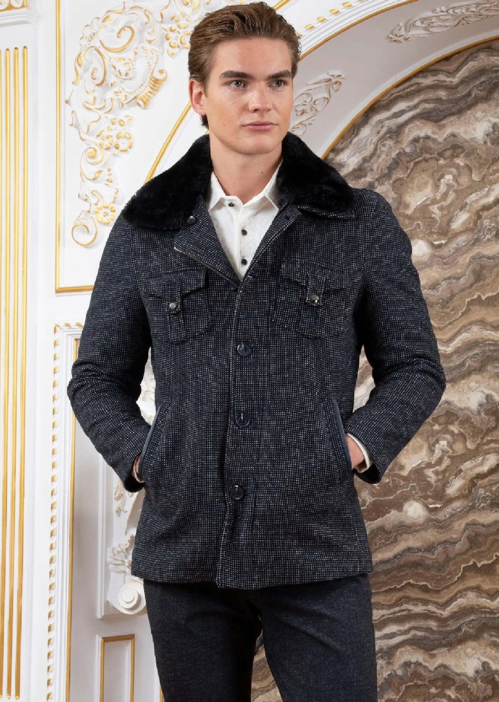 Dark Navy Double Flap Pocket Coat