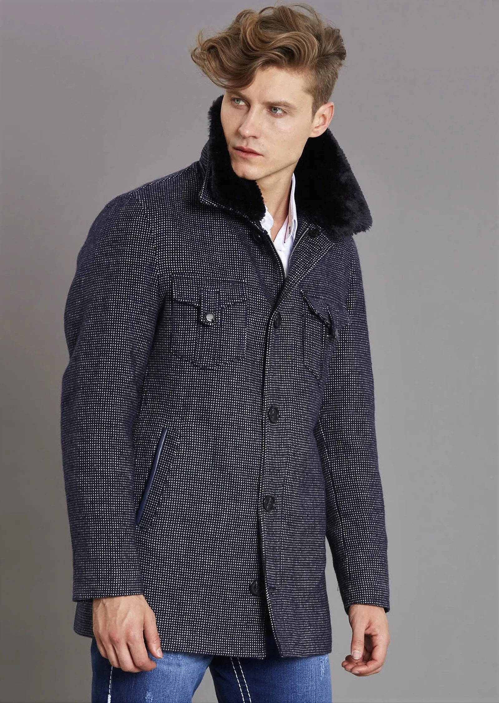 Dark Navy Double Flap Pocket Coat