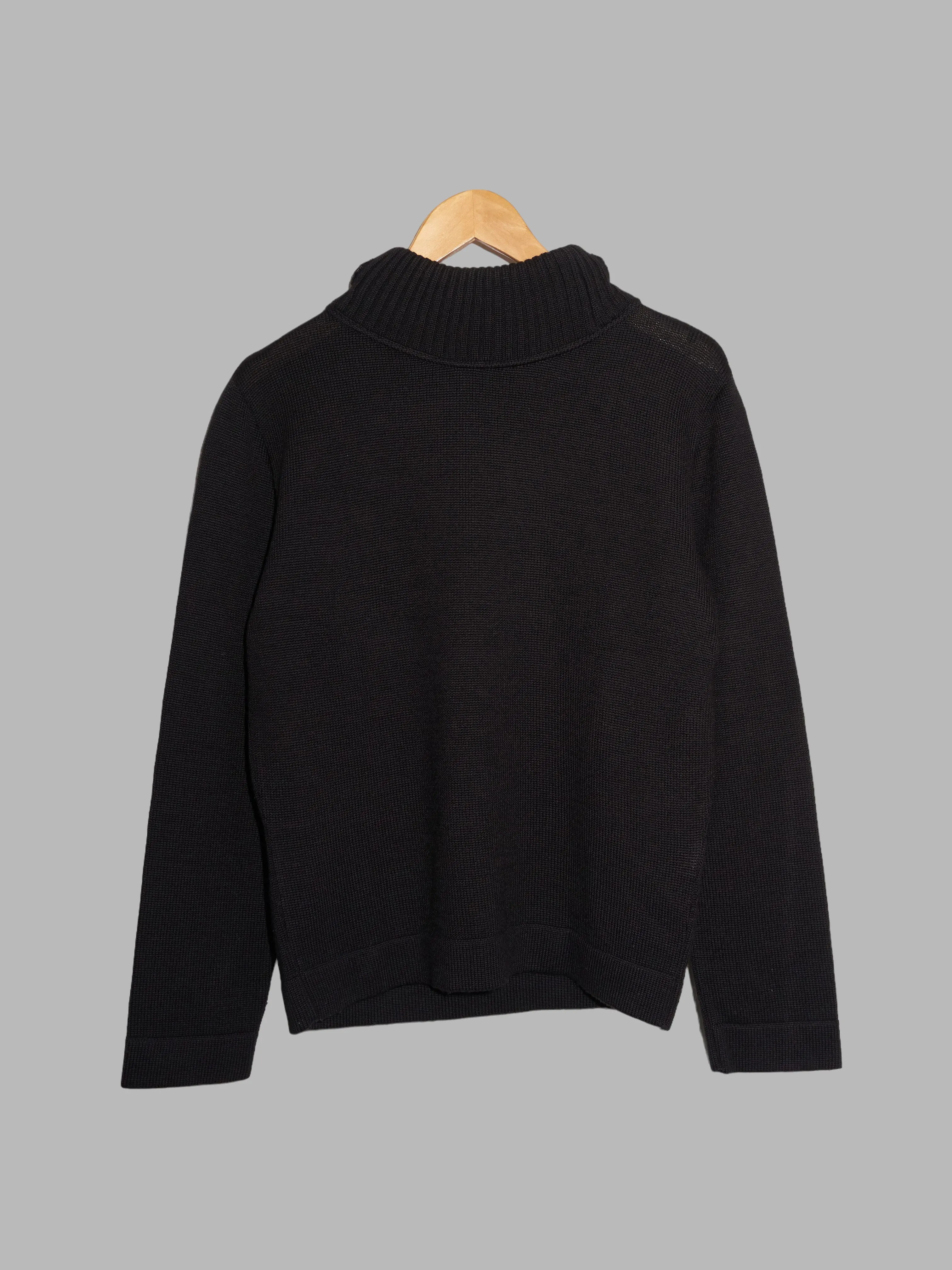 Dirk Bikkembergs black wool mock neck jumper with packable hood - S