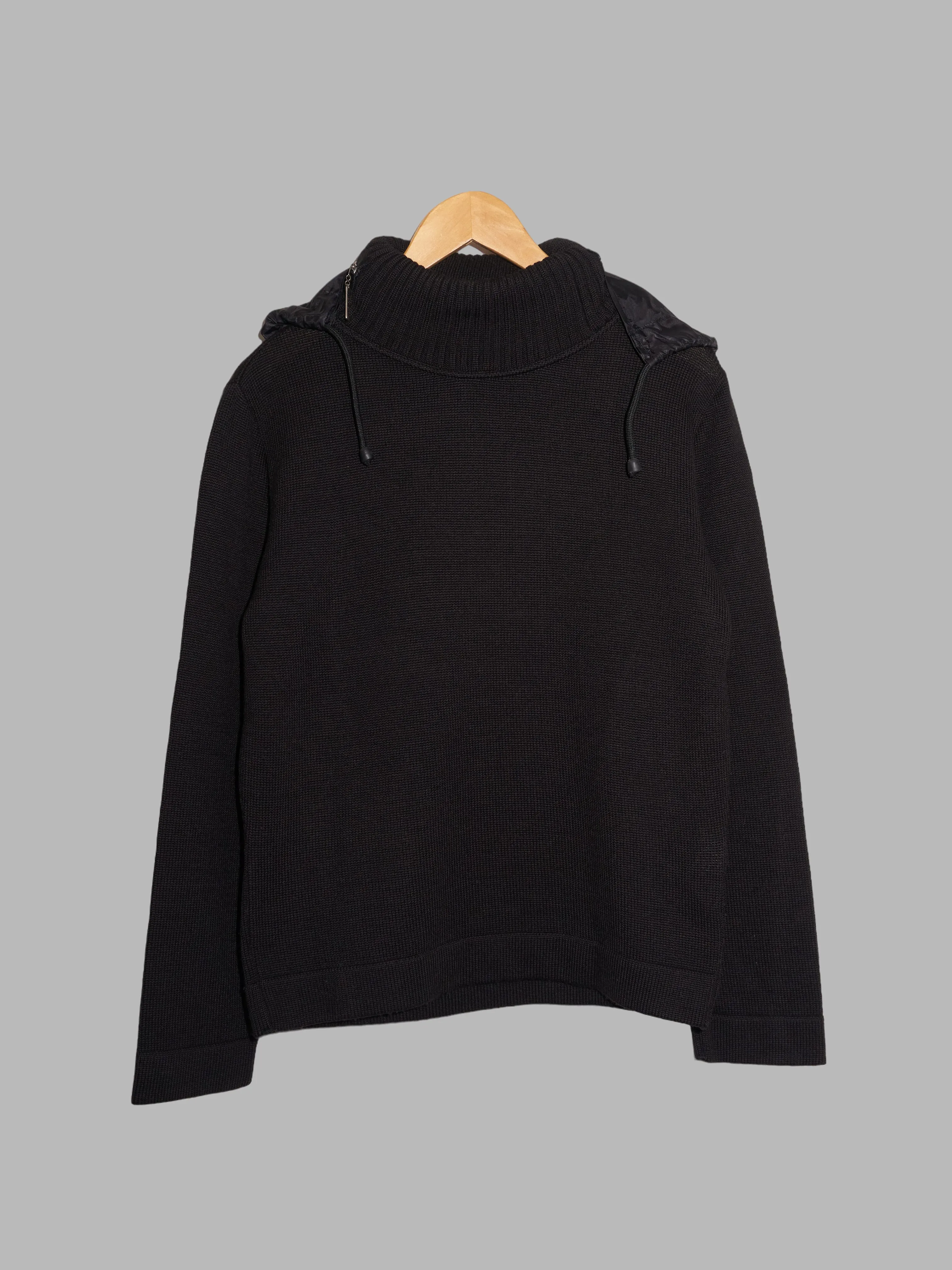 Dirk Bikkembergs black wool mock neck jumper with packable hood - S