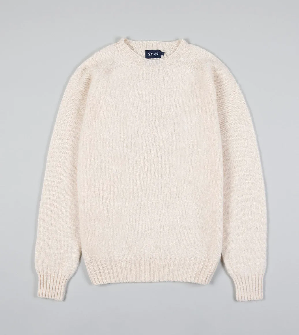 Drake's Brushed Shetland Crew Neck Jumper / Cream