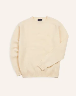 Drake's Brushed Shetland Crew Neck Jumper / Ecru