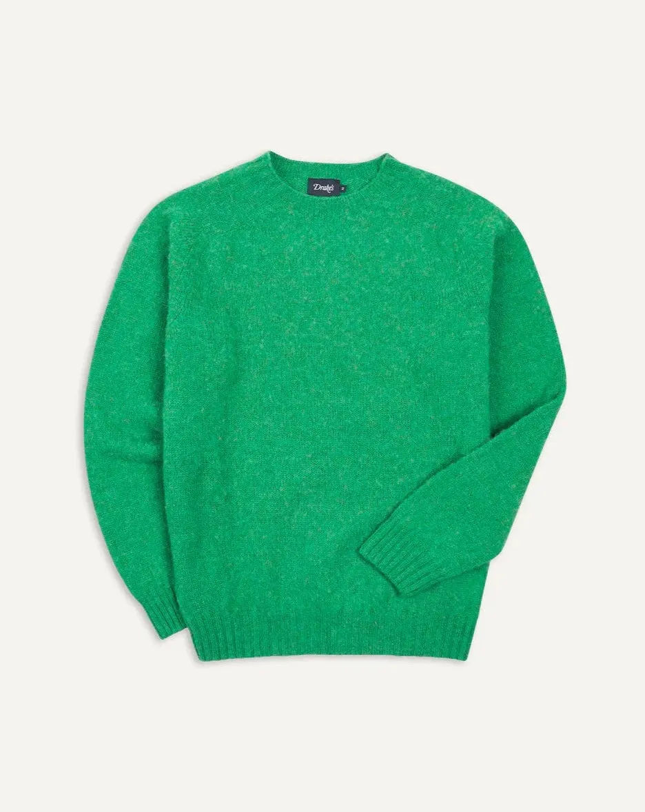 Drake's Brushed Shetland Crew Neck Jumper / Green