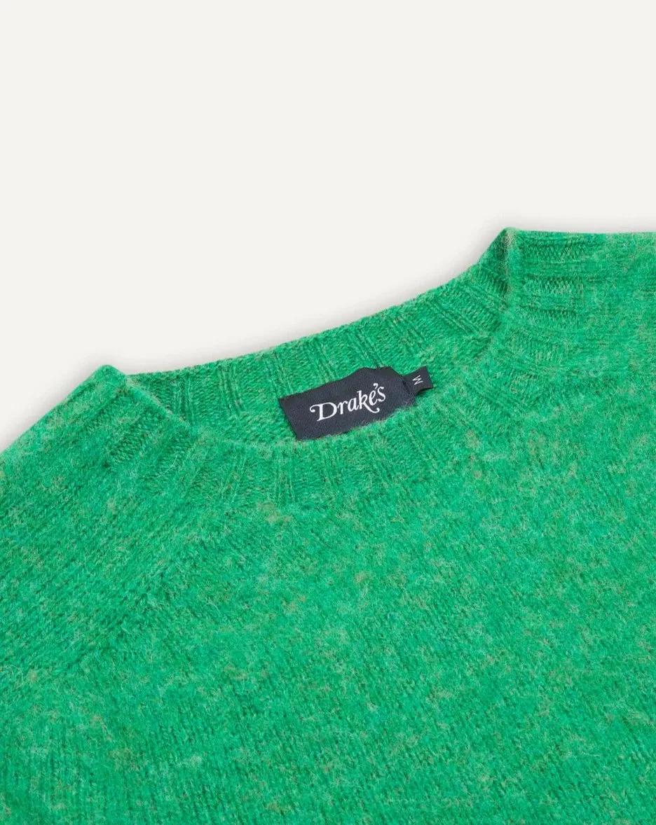 Drake's Brushed Shetland Crew Neck Jumper / Green