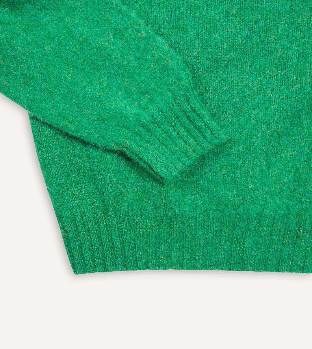 Drake's Brushed Shetland Crew Neck Jumper / Green