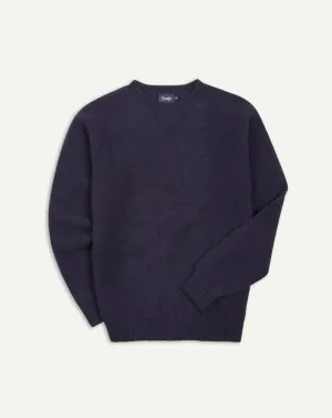 Drake's Brushed Shetland Crew Neck Jumper / Navy