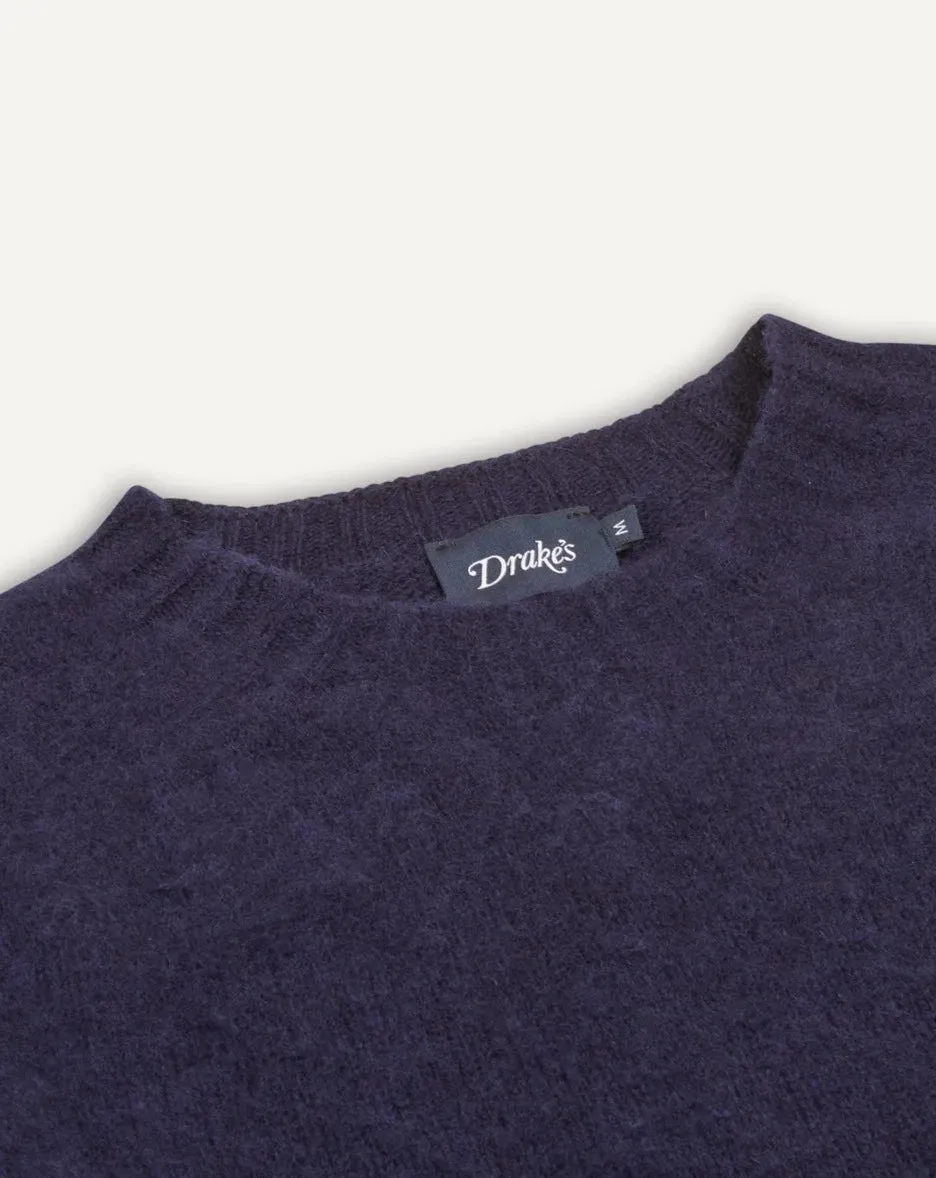 Drake's Brushed Shetland Crew Neck Jumper / Navy