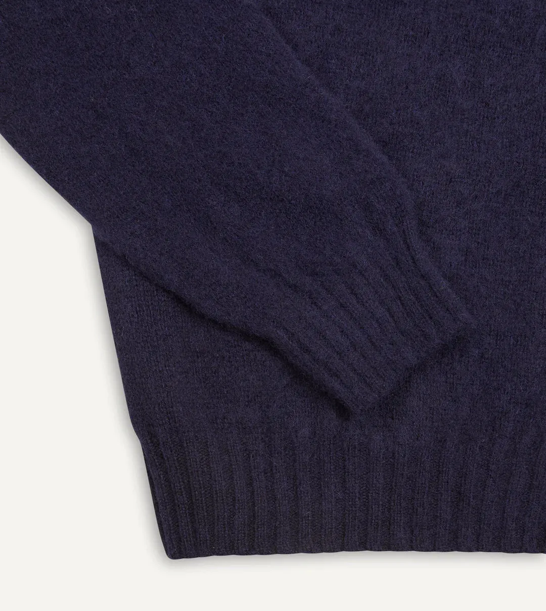 Drake's Brushed Shetland Crew Neck Jumper / Navy