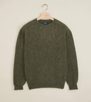 Drake's Brushed Shetland Crew Neck Jumper / Olive