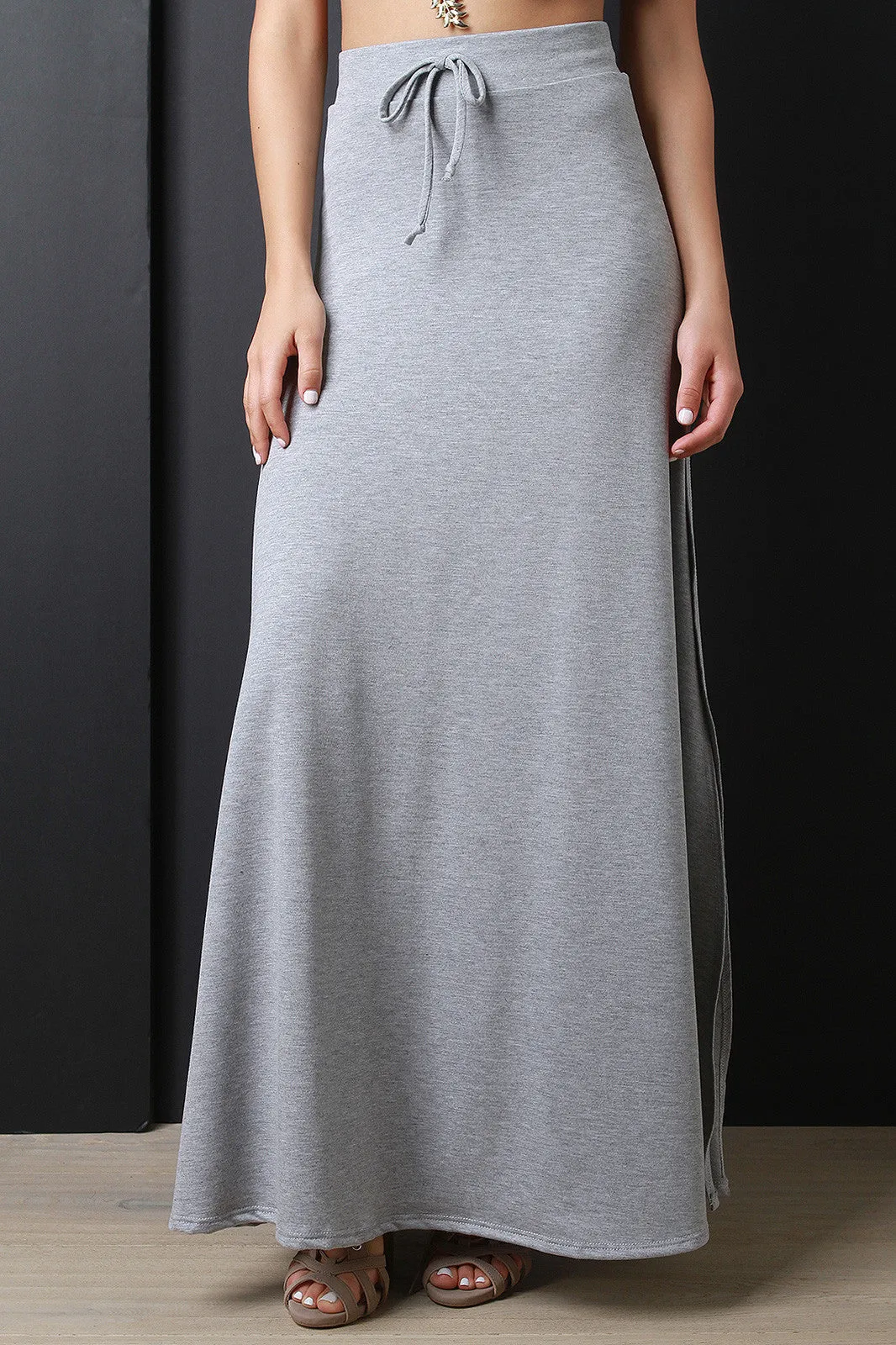 Drawstring High Slit Maxi Skirt