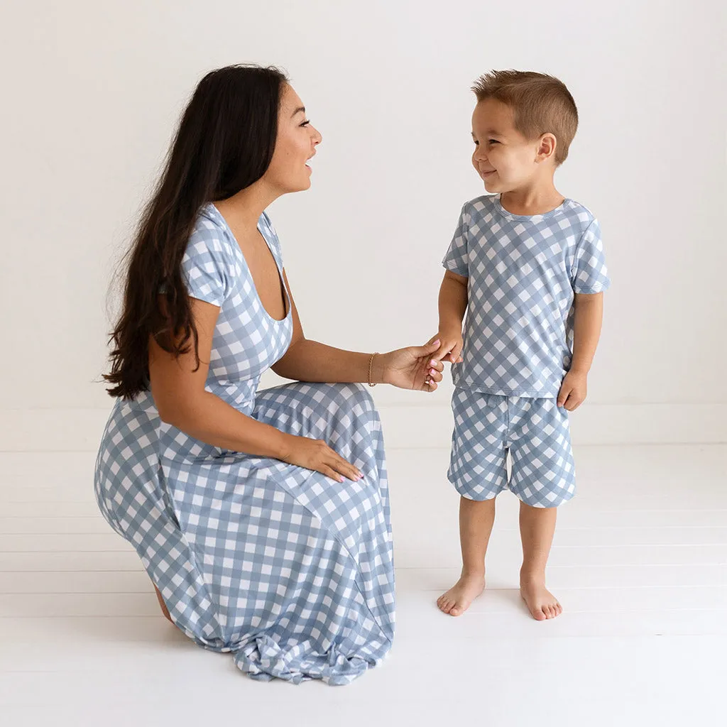 Dusty Blue Gingham Women's Scoop Midi Dress