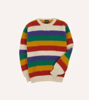 Ecru Multi Stripe Brushed Shetland Crew Neck Jumper