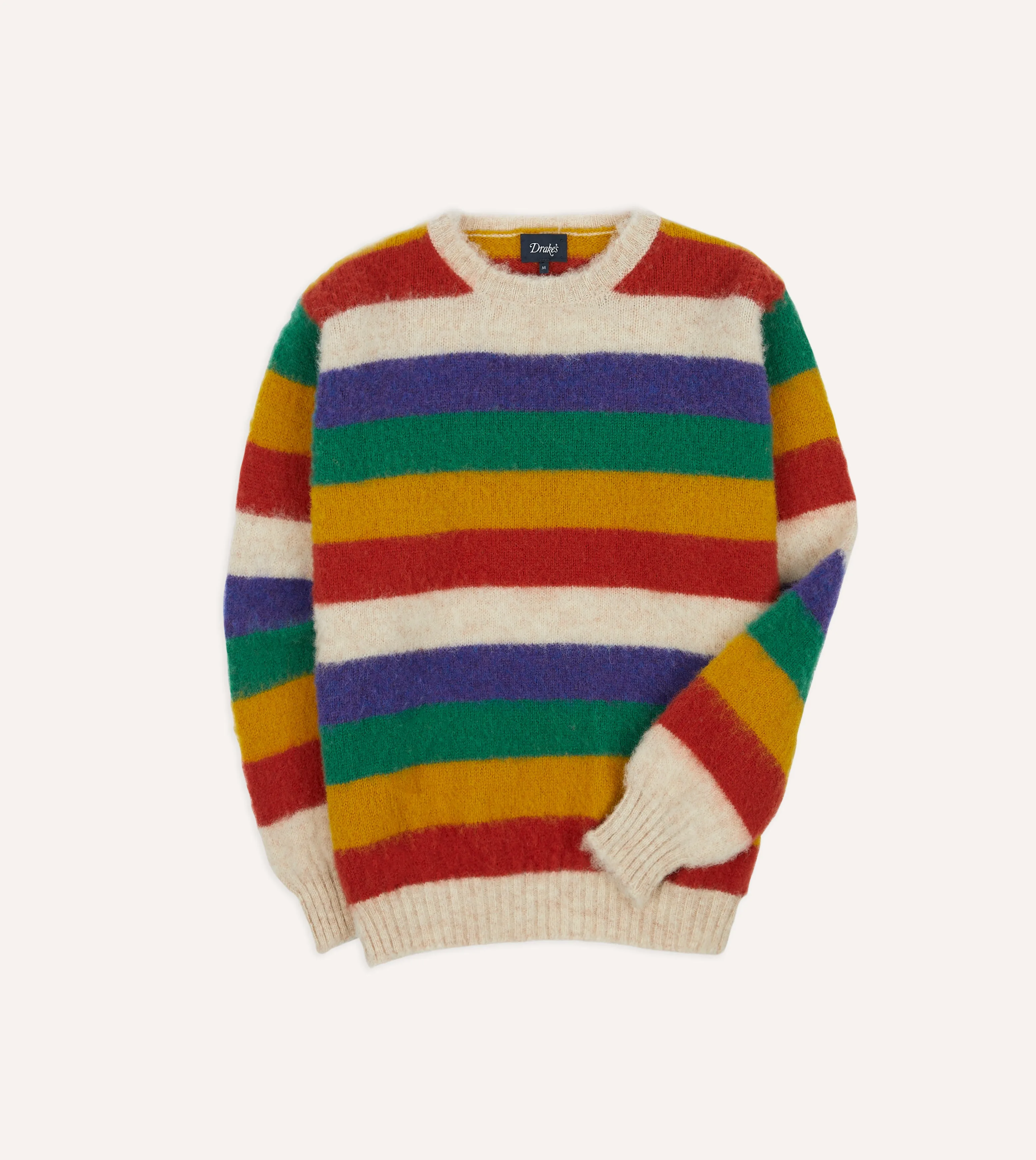 Ecru Multi Stripe Brushed Shetland Crew Neck Jumper