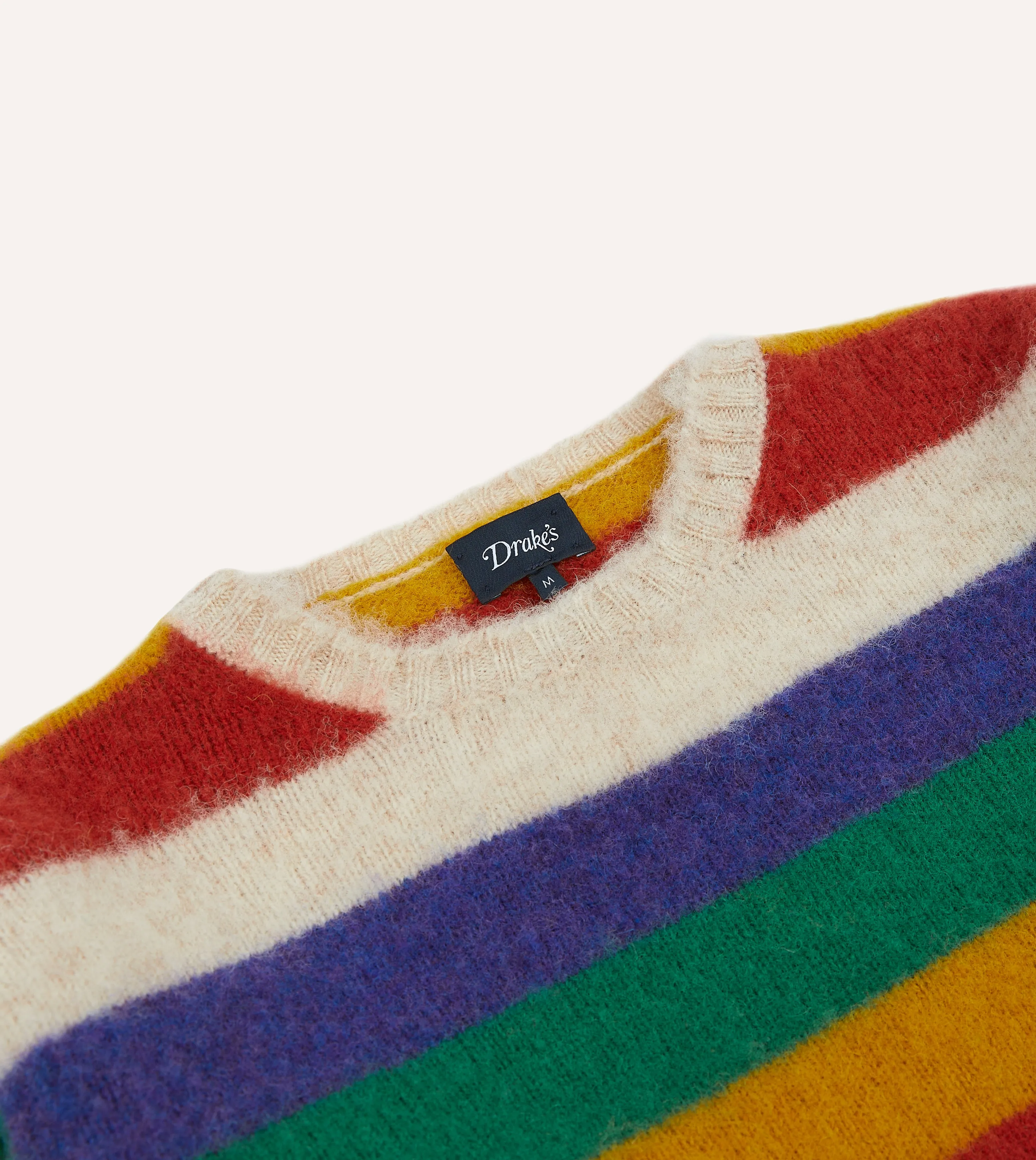 Ecru Multi Stripe Brushed Shetland Crew Neck Jumper