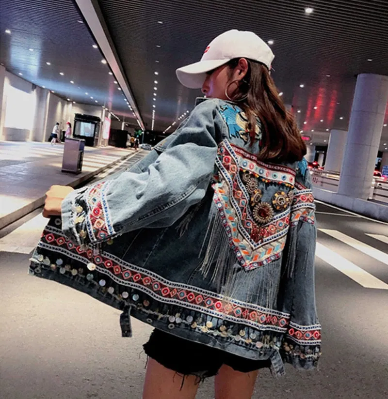 Embroidered Loose Denim Jacket