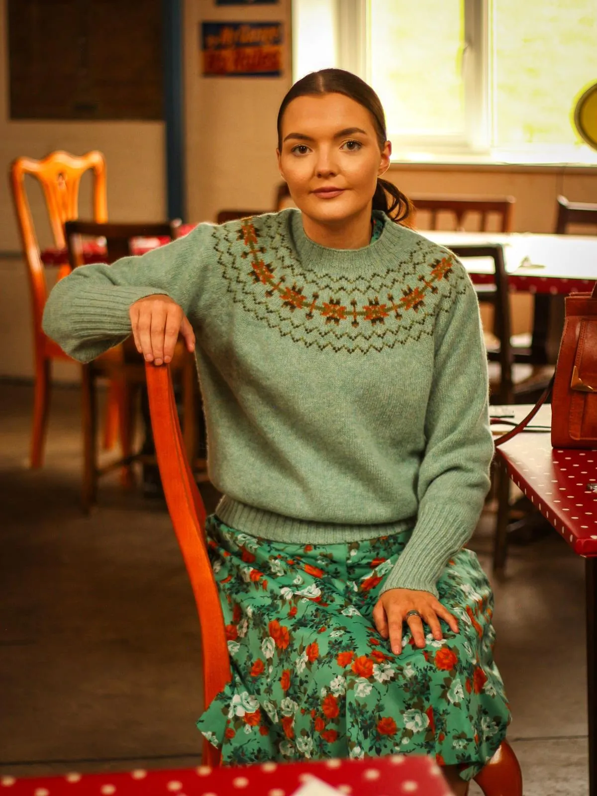 Fairisle 40s Style Pure Scottish Wool Jumper in Fauna Green