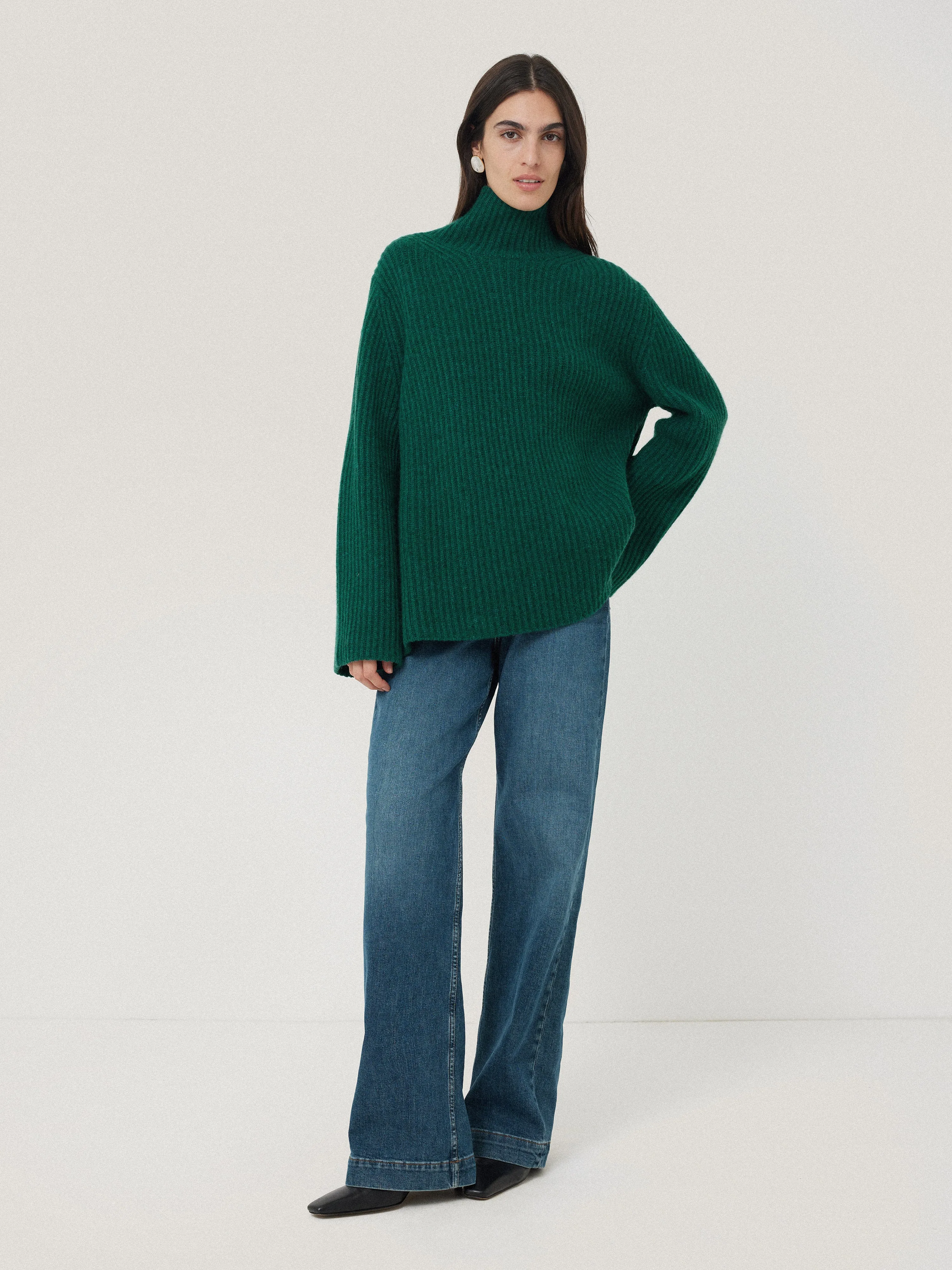 Faroe Fishermans Rib Jumper | Green