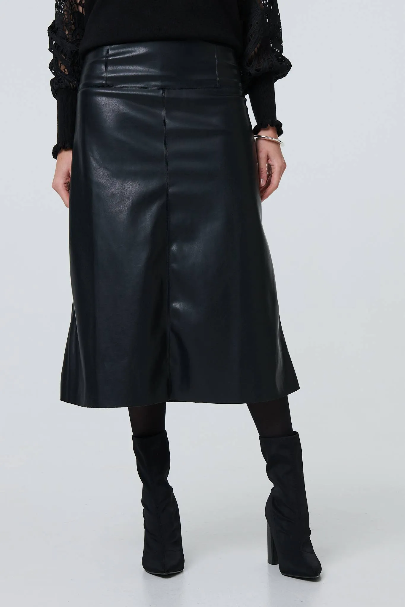 Faux Leather High Waist Midi Skirt