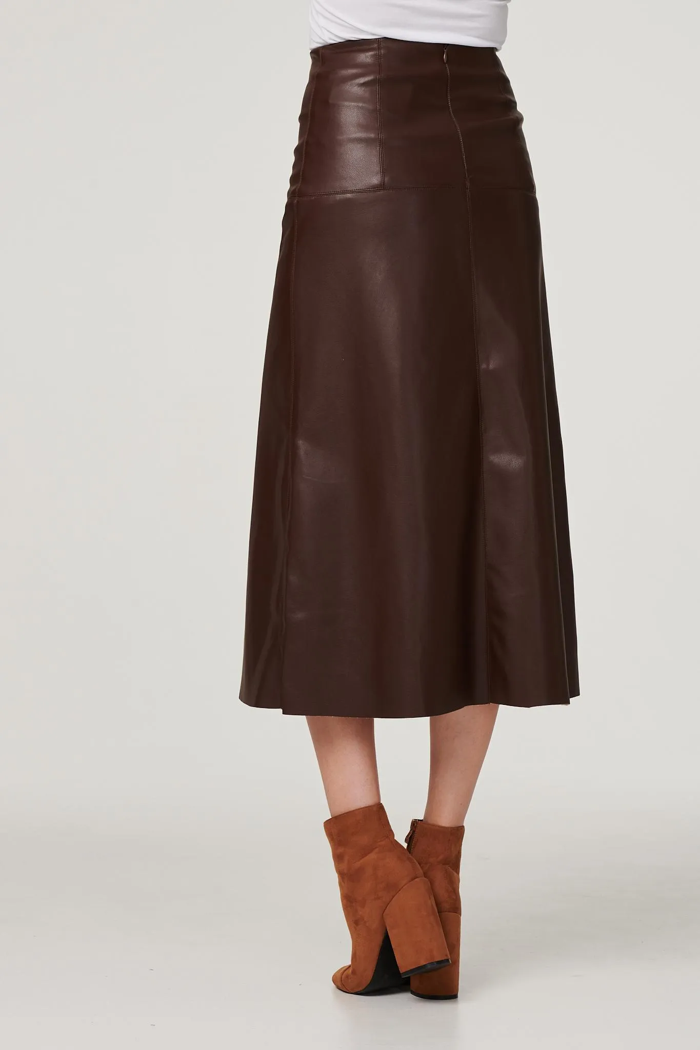 Faux Leather High Waist Midi Skirt