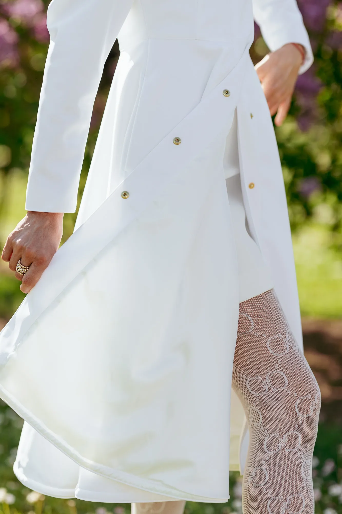 Fit and Flare Coat with Balloon-Styled Sleeves in White | 'Majestic White'