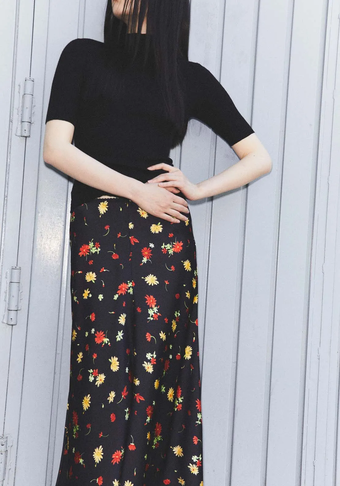 Floral print skirt - Black