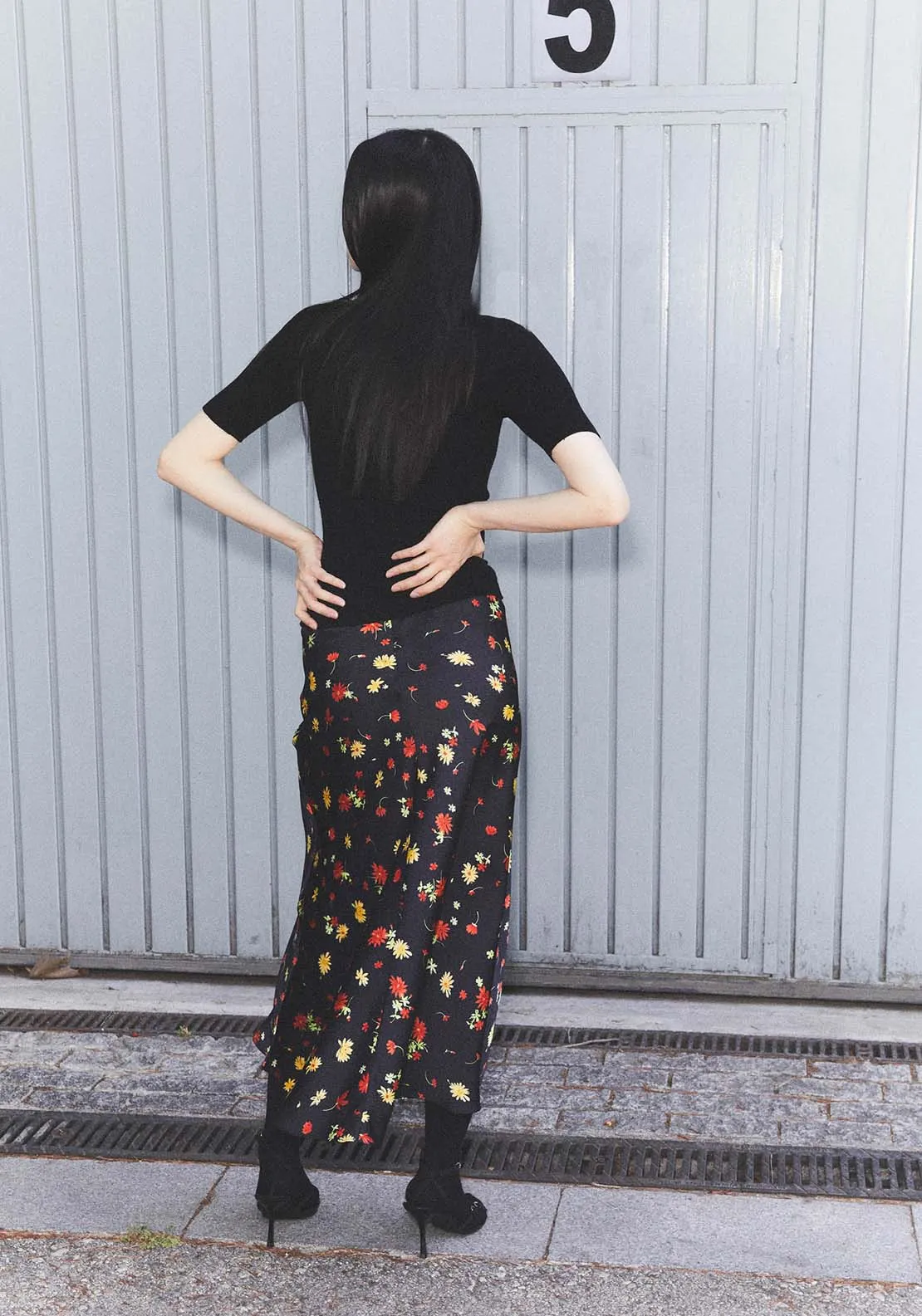 Floral print skirt - Black