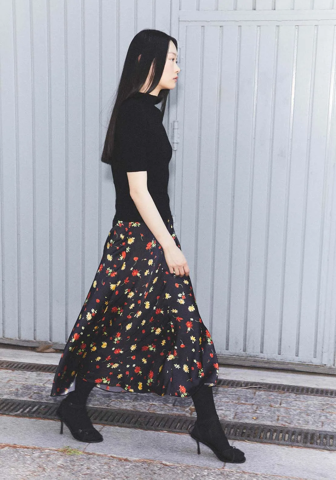 Floral print skirt - Black