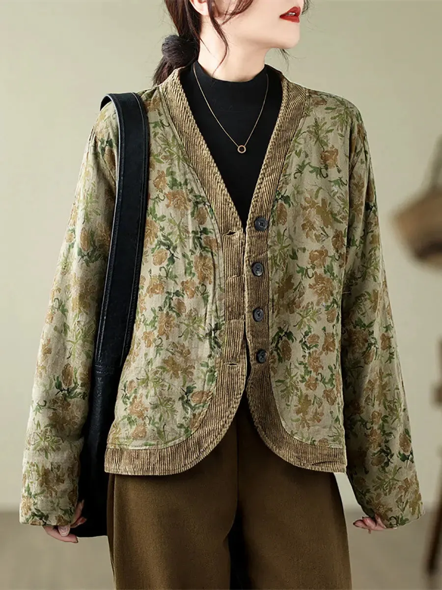 Floral Spliced Padded Jacket