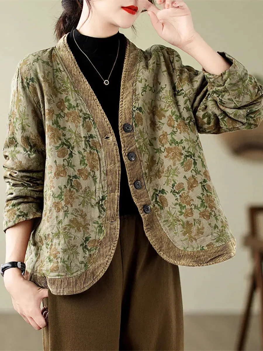 Floral Spliced Padded Jacket