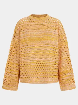 Gala Recycled Cotton Mix Pointelle Wide Sleeve Jumper - Orange