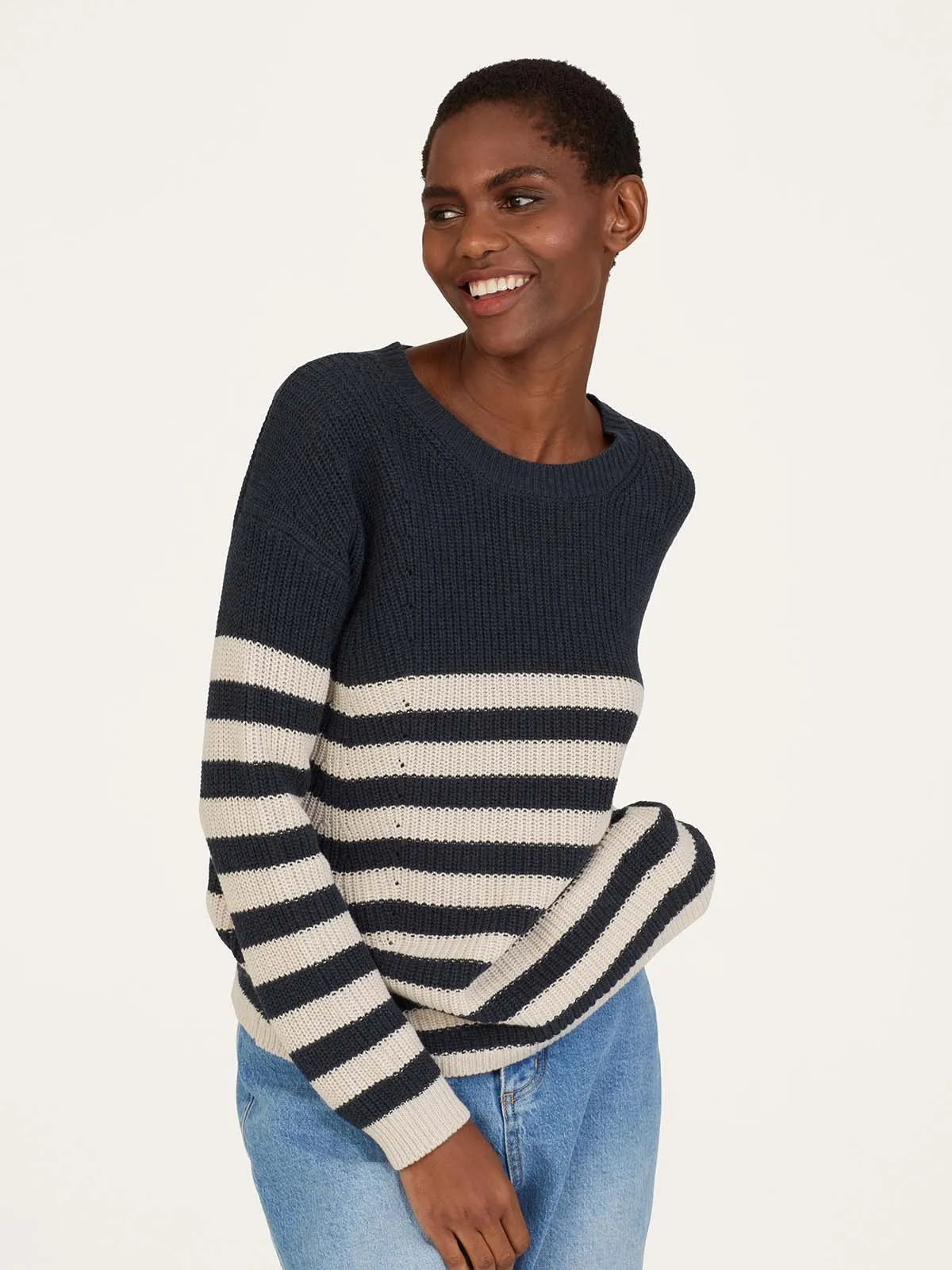 Gianna Organic Cotton Striped Jumper - Navy