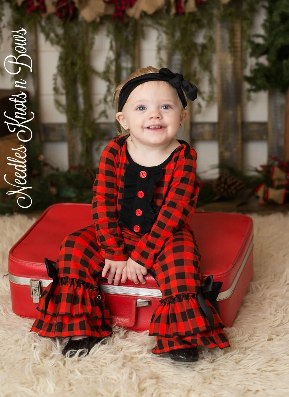 Girls Buffalo Plaid Christmas Romper