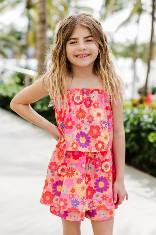 Girl's Tossing Petals Multi Retro Floral Romper