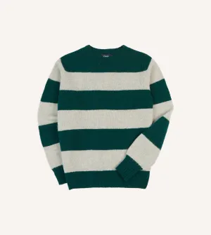 Green and Ecru Stripe Brushed Shetland Crew Neck Jumper