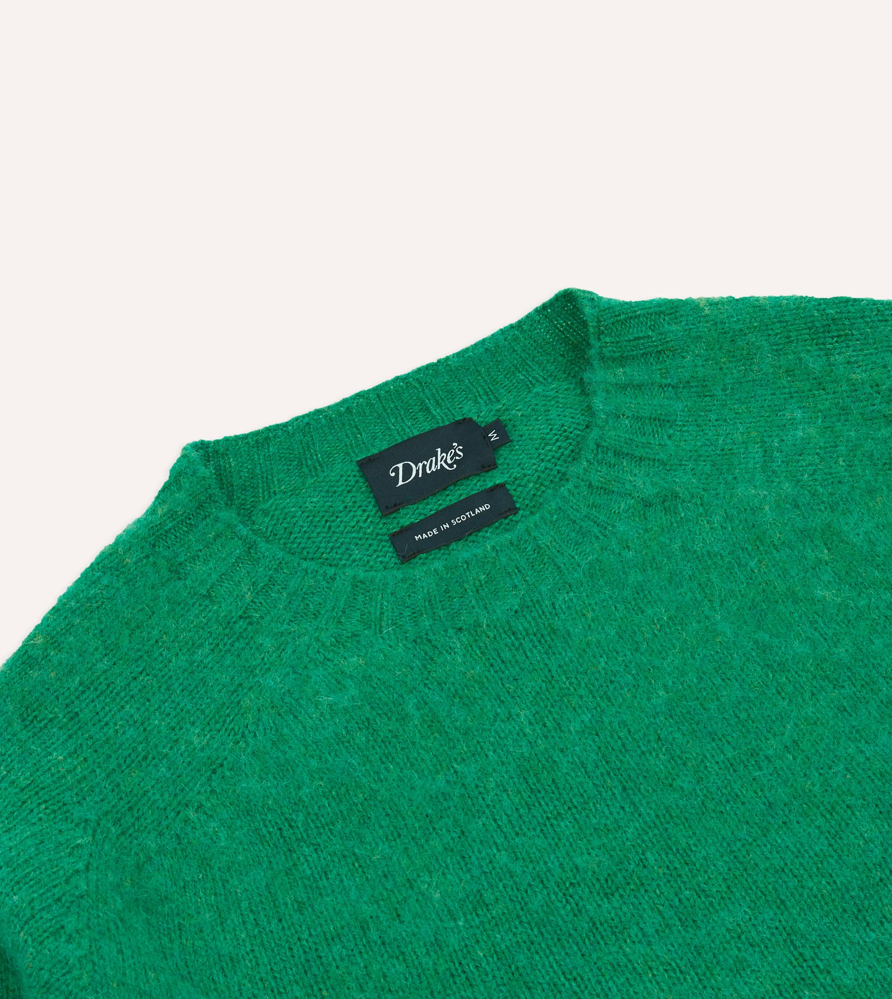 Green Brushed Shetland Crew Neck Jumper