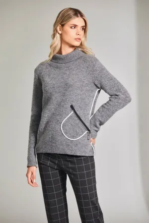 Grey Contrast Seam Knit Jumper