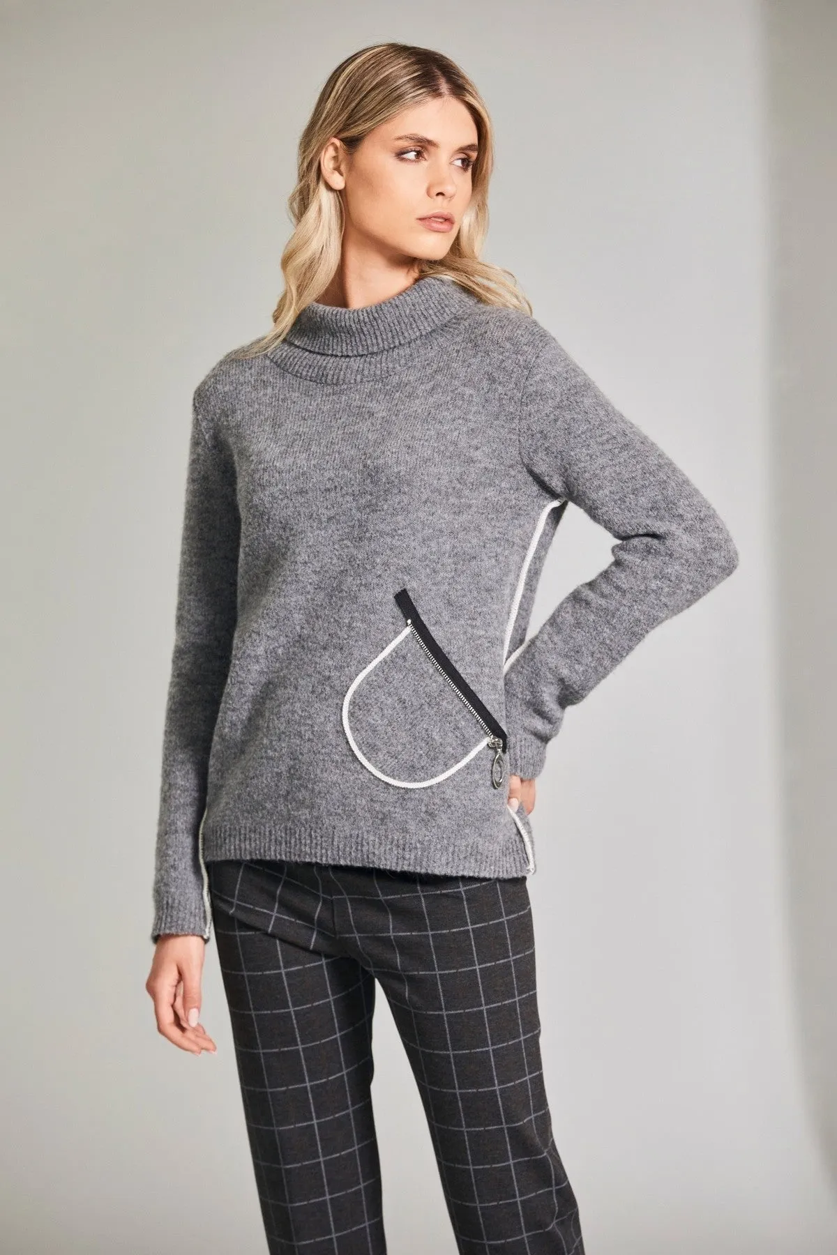 Grey Contrast Seam Knit Jumper