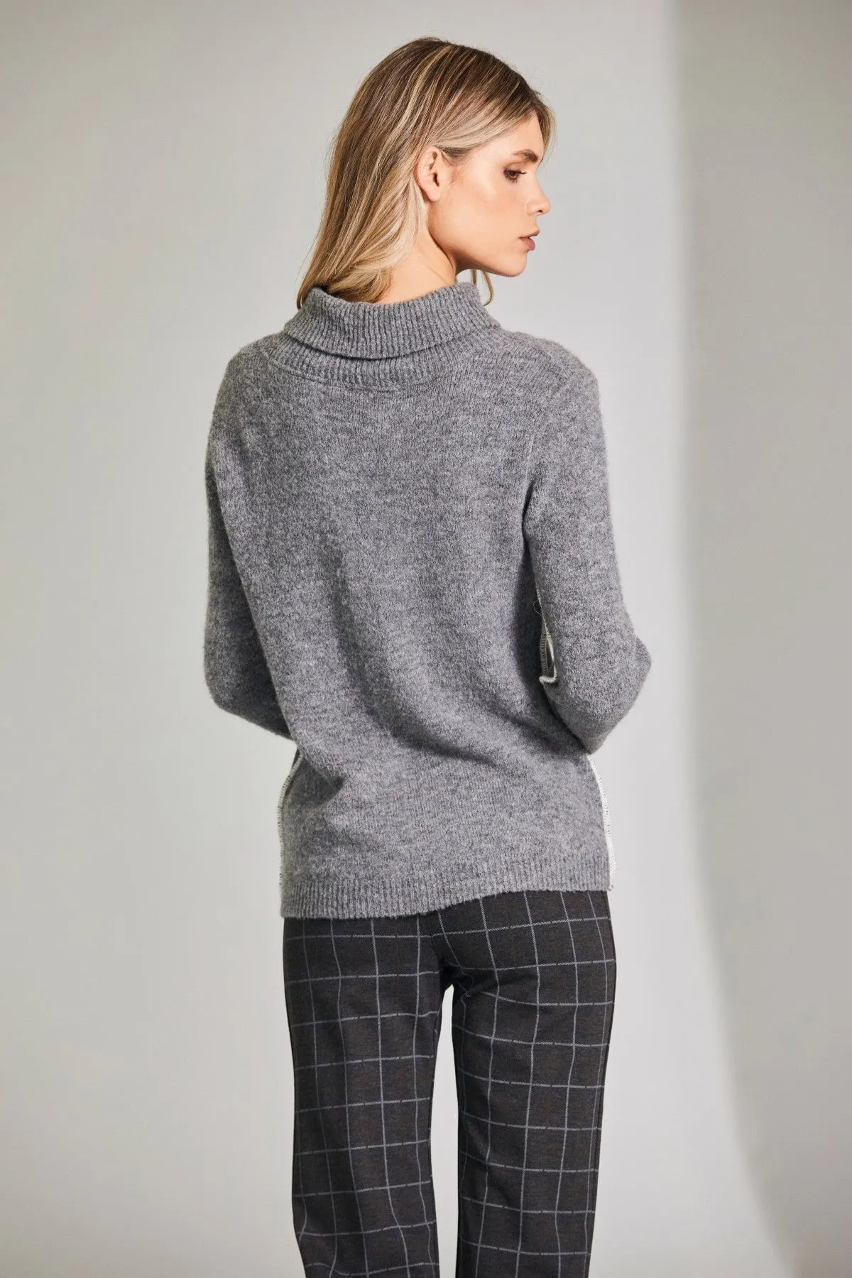 Grey Contrast Seam Knit Jumper