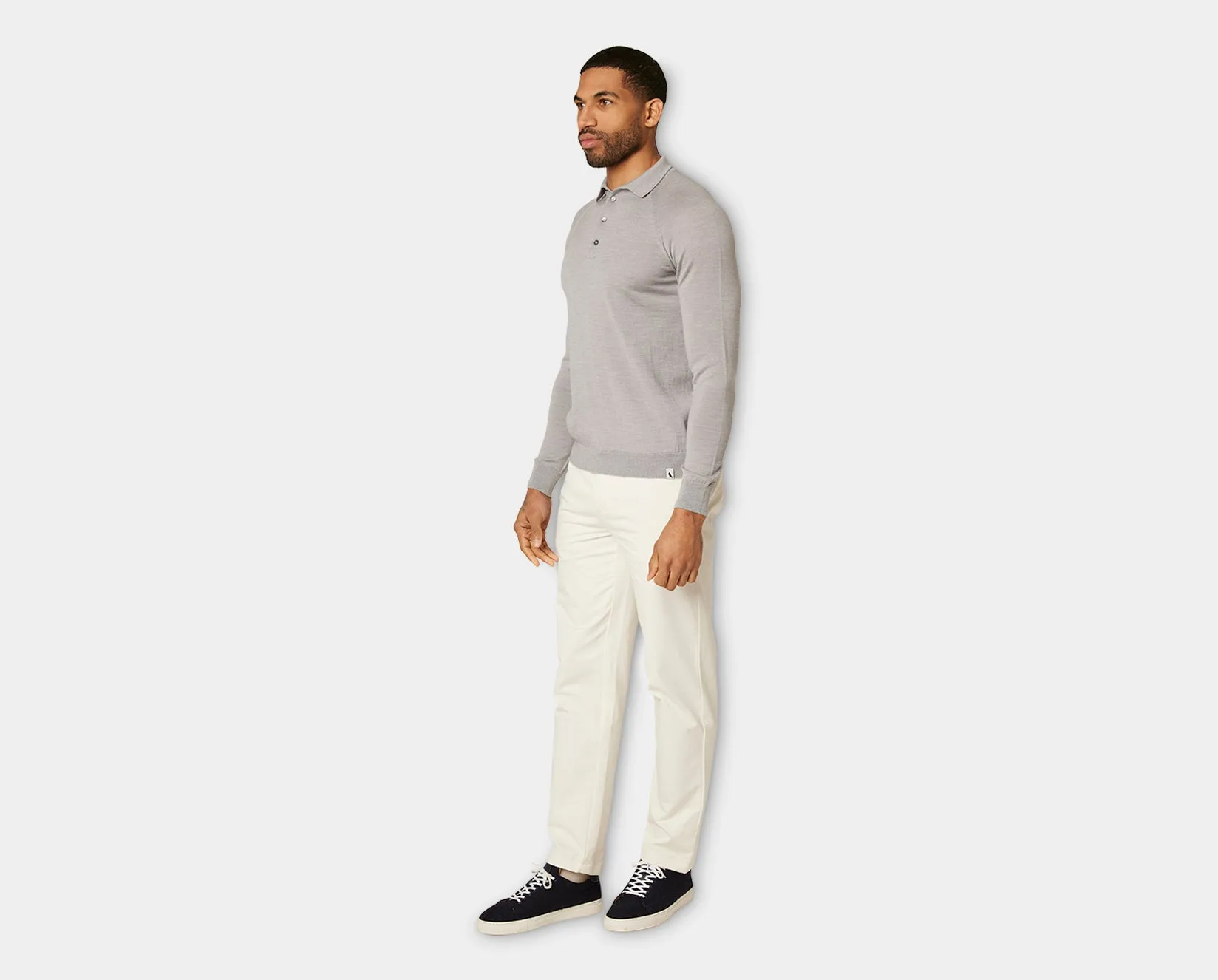 Grey Long Sleeve Wool Polo