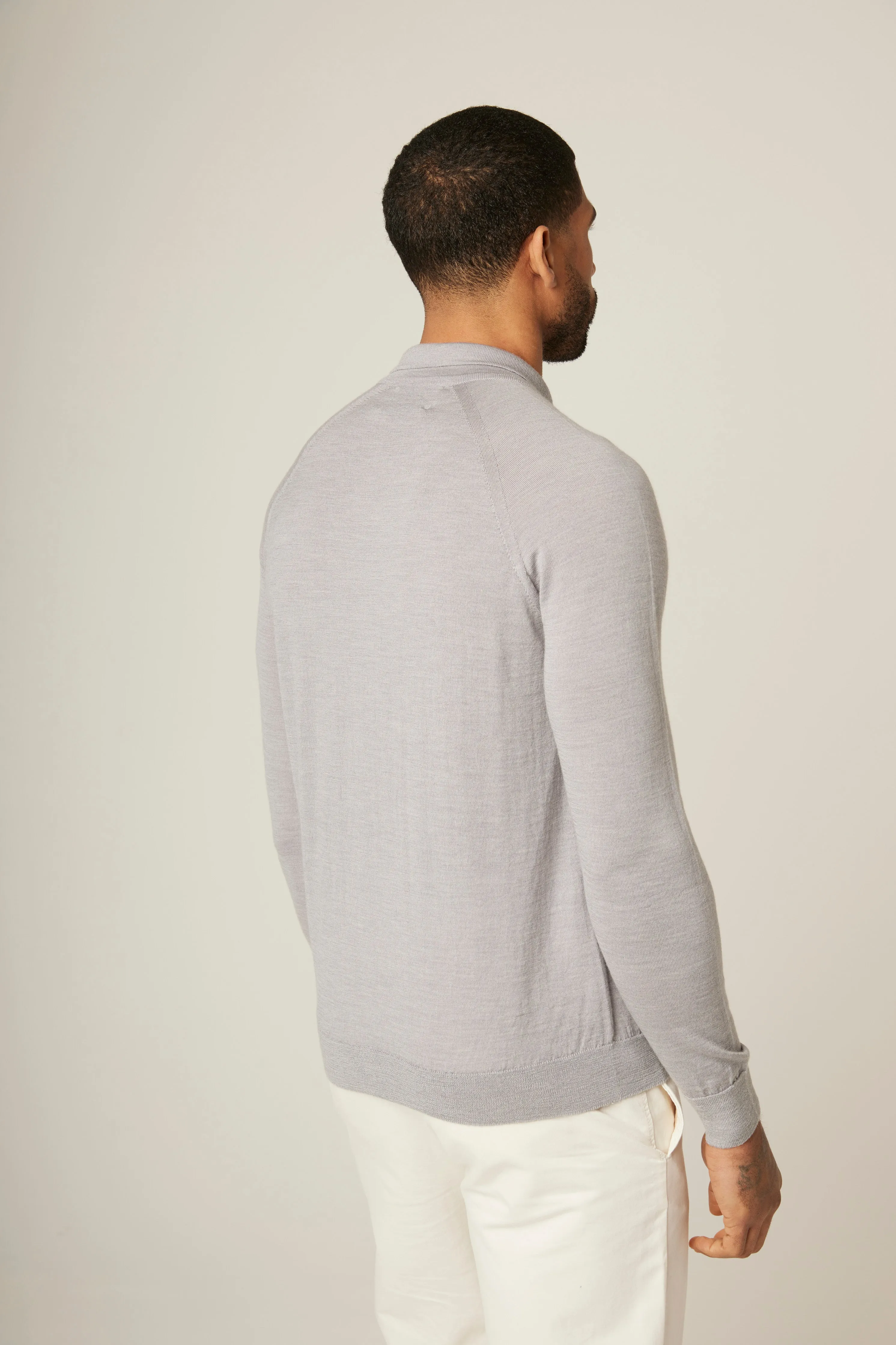 Grey Long Sleeve Wool Polo