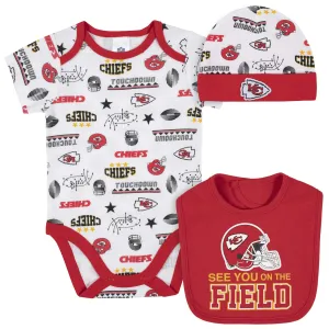 Kansas City Chiefs 3-Piece Baby Boys Bodysuit, Bib, and Cap Set