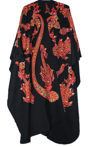 Kashmiri Woolen Coat Shrug Black, Multicolor Embroidery #AO-163