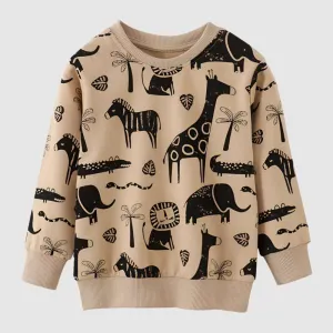 Kids Cotton Long Sleeve Animal Print Sweatshirt