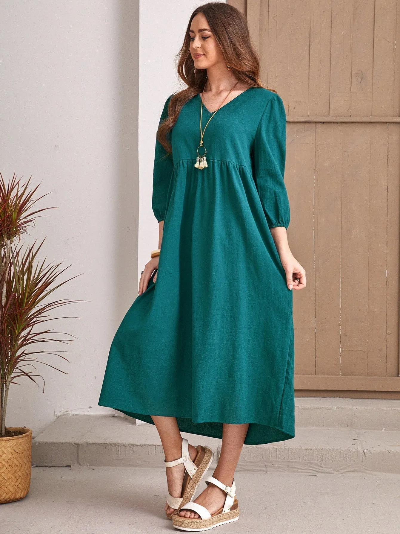 KittenAlarm - Solid Oversized Shirred Waist Dress