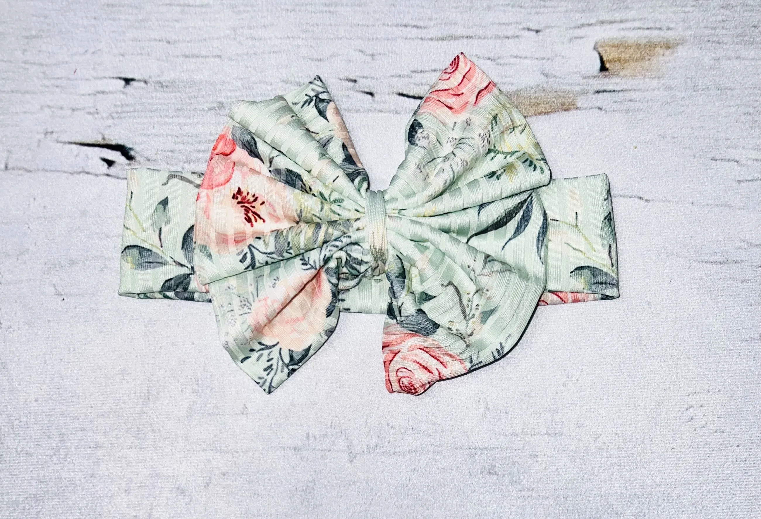 Light mint floral print ruffle baby romper w/matching headband DLH1124-9