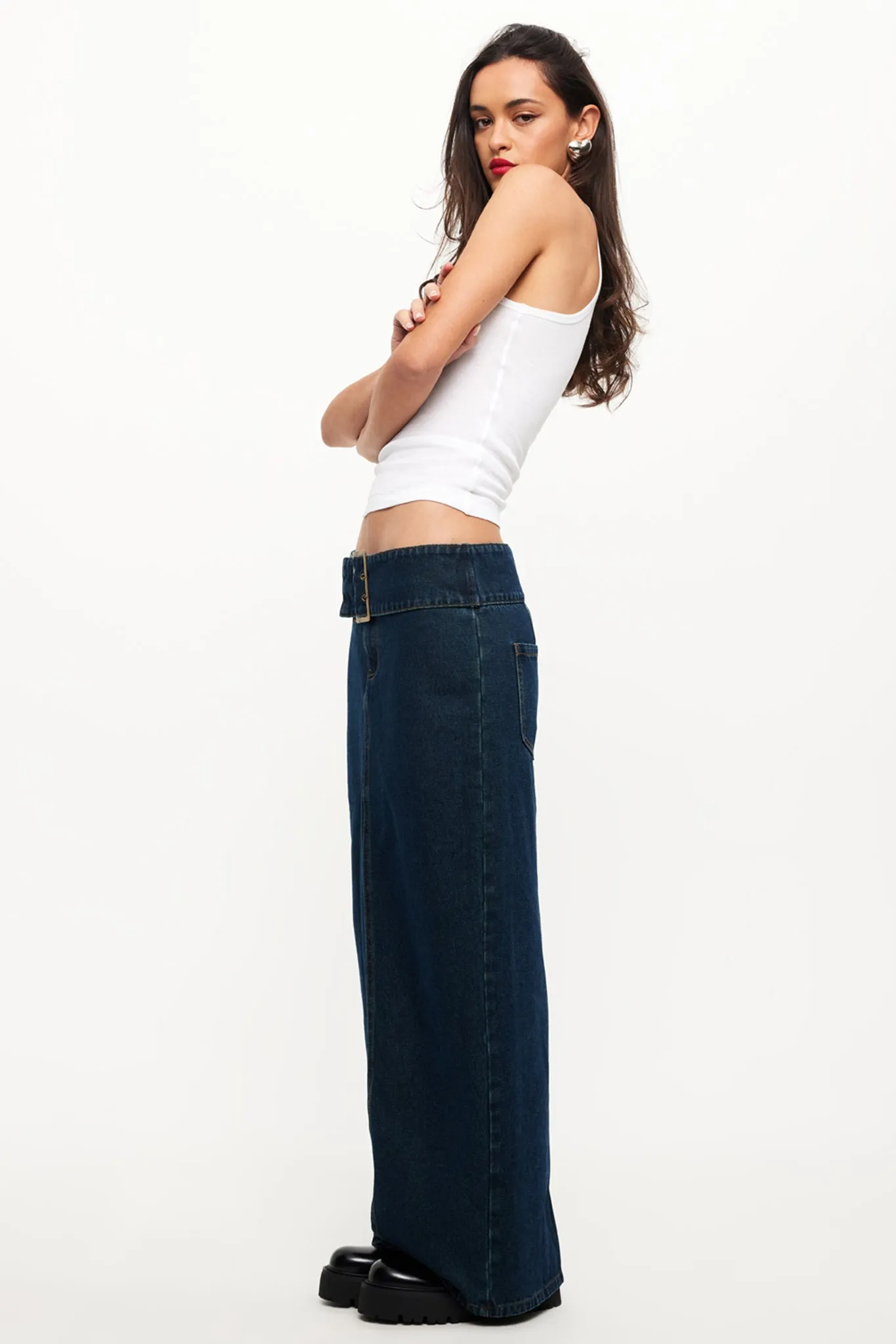 LIONESS Uma Denim Midi Skirt Denim Blue