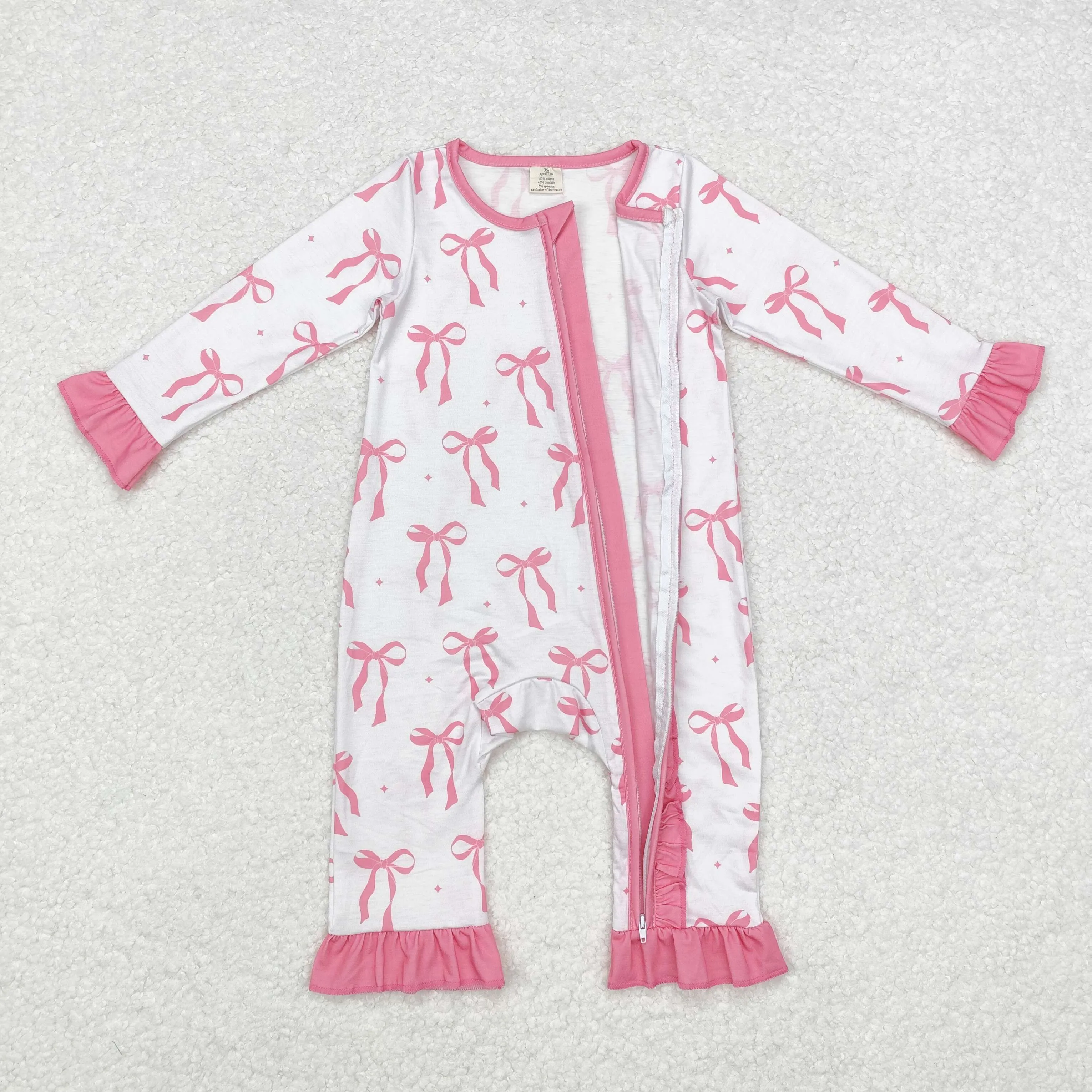 LR1584 Bamboo baby girl clothes pink bows girl winter romper